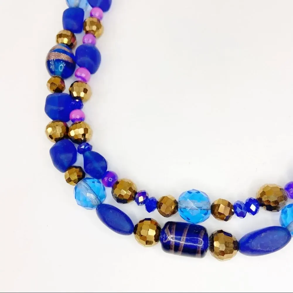 19” Double Strand Blue Art Glass Necklace